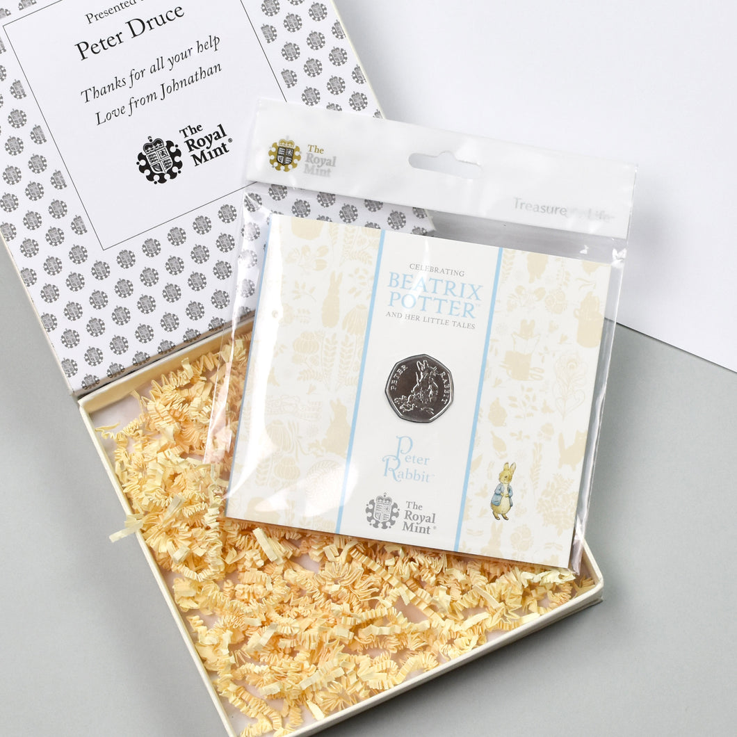 Uncirculated Peter Rabbit 50p in a personalised gift box